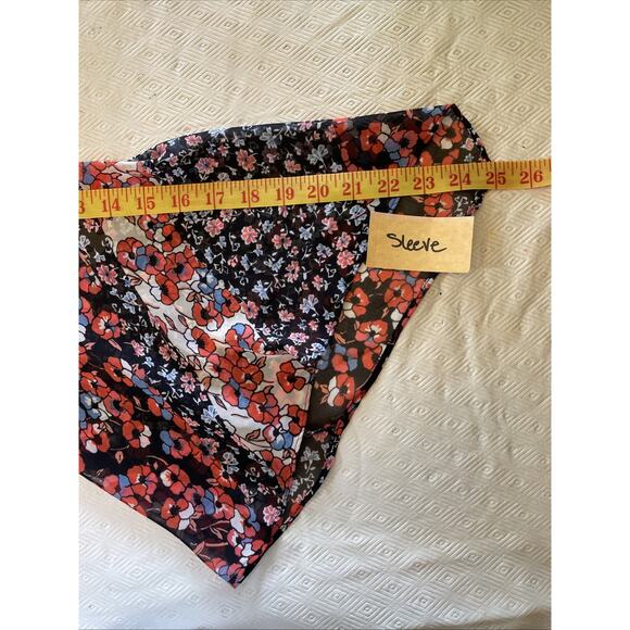 Westport 1962 Red White Blue Floral V-Neck Dress Ribbon Keyhole Flutter Sleeves - Picture 11 of 15